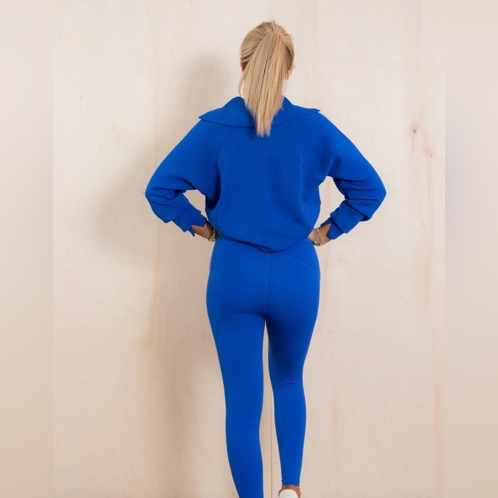 NWOT SPANX AirEssentials Cerulean Blue Quarter Zip Pullover, Size Medium - Picture 6 of 16
